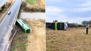 Un micro con unos 20 pasajeros cayó de un puente sobre la Ruta 7: hay varios heridos