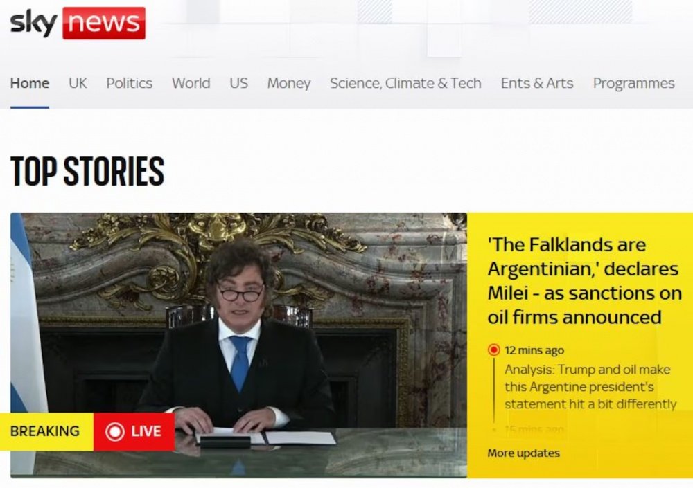 Cómo reflejaron los medios británicos el discurso de Milei por las Malvinas